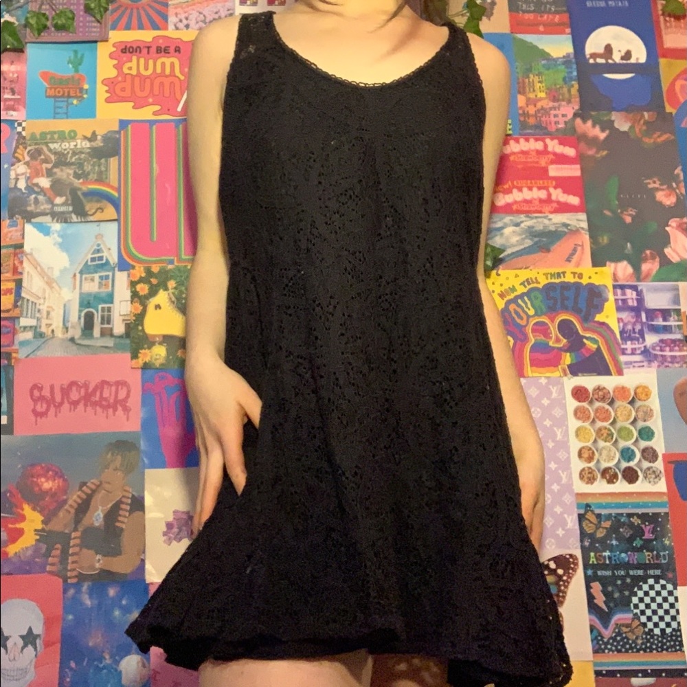 Free People Black Eyelet Mini Dress